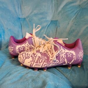 Kids Puma Soccer Cleats Purple White Athletic Shoes‎ size 12